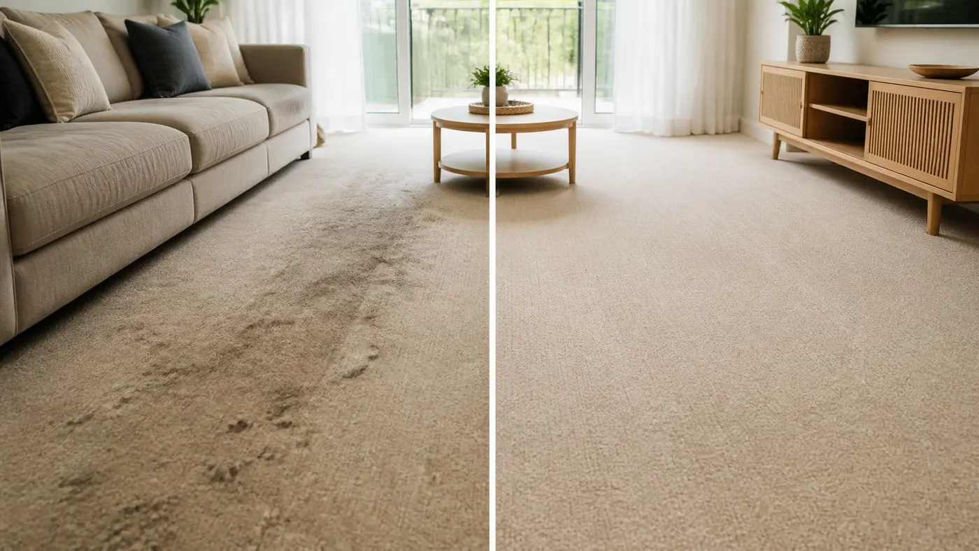 Prepared carpeted room ready for cleaning